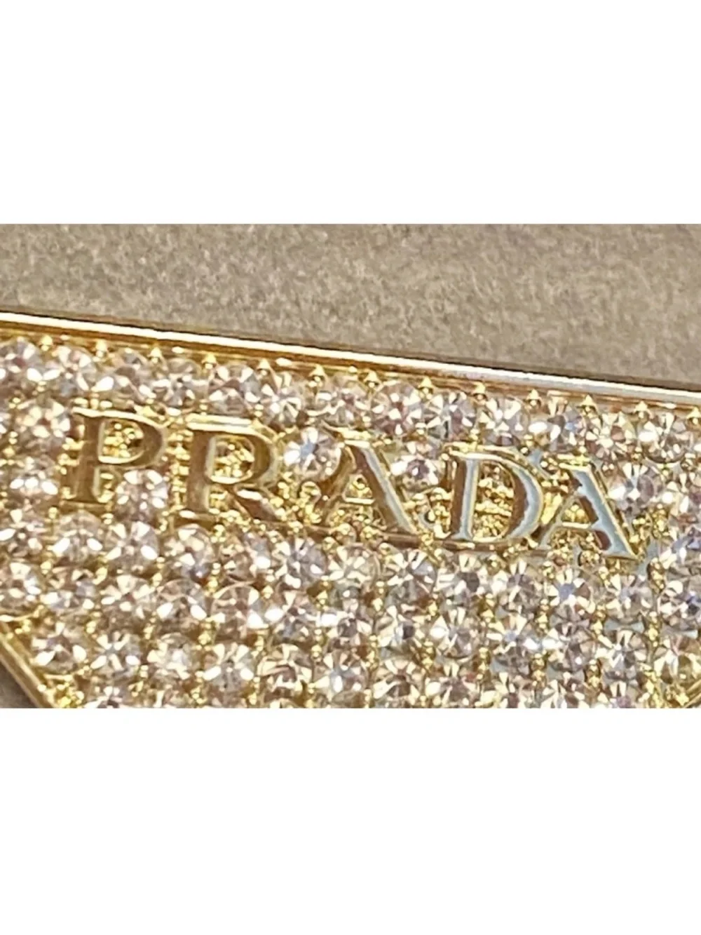 Prada Gold Crystal Triangle Logo Pin brooch unisex